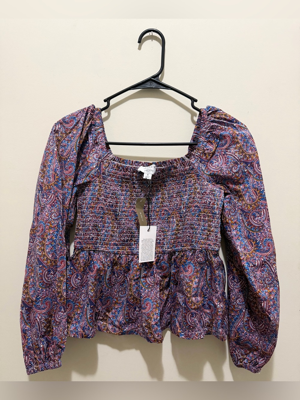NWT J.Crew Liberty Tropical Prince Smocked Puff Sleeve Top S